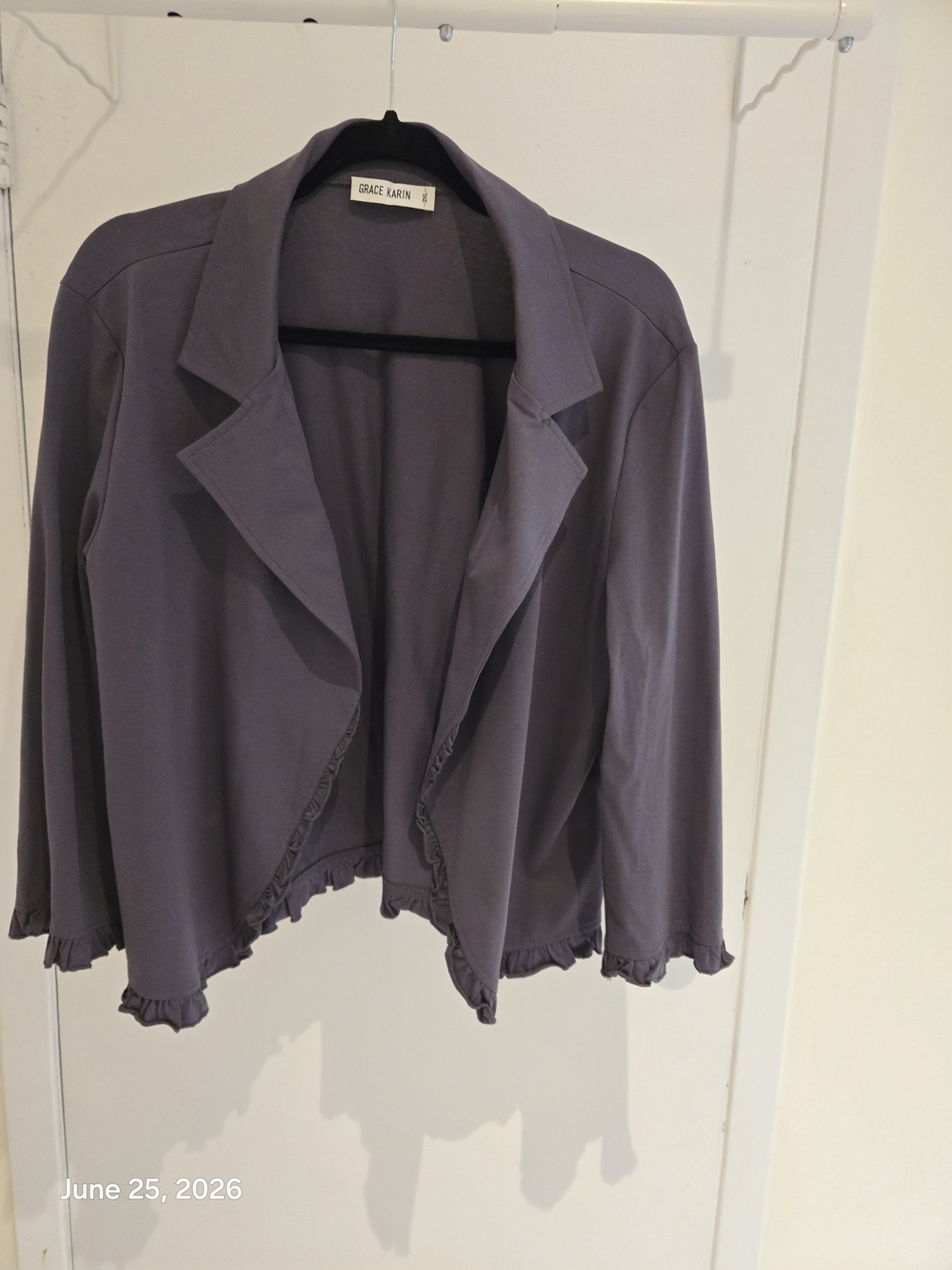 Grace Karin Women's Cropped Lightweight Blazer in Slate Gray. Fits Like XL